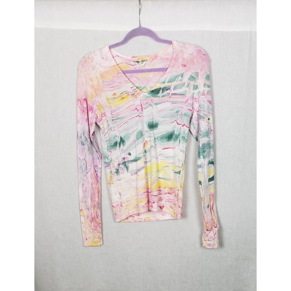 Hard Tail Forever Pink Marble Tie Dye Long Sleeve Top Shirt USA Artistic Y2K